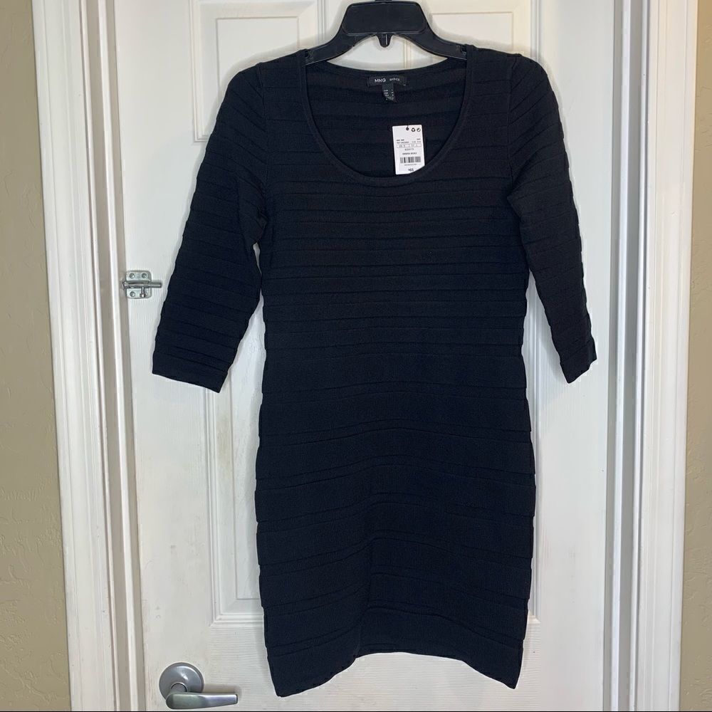 MNG Basics Black Ribbed Bodycon Sweater Dress Size M/8